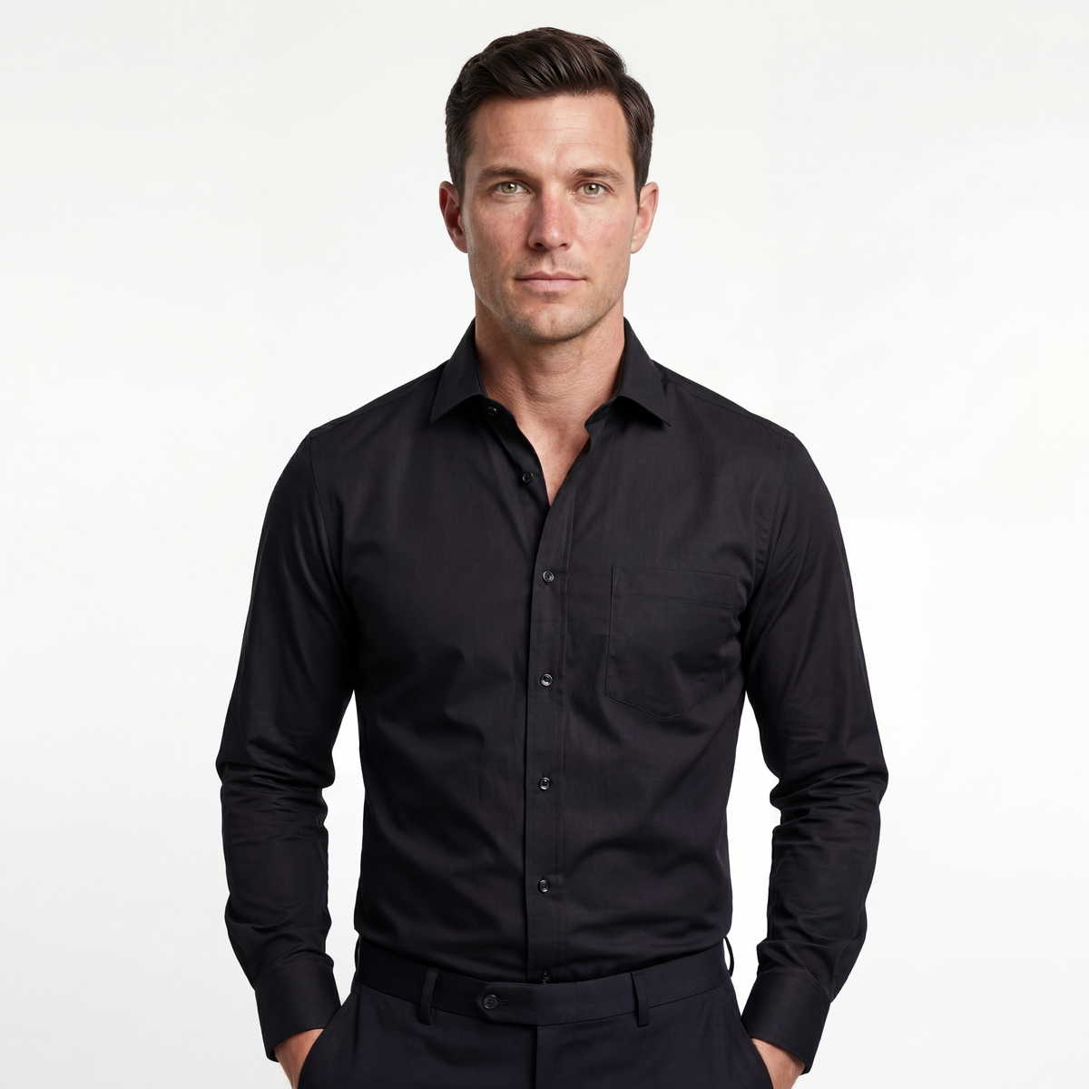 Tailored Black Cotton Shirt