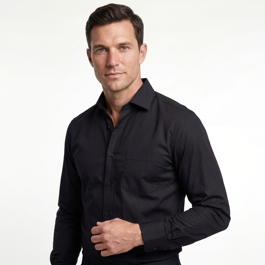 Tailored Black Cotton Shirt